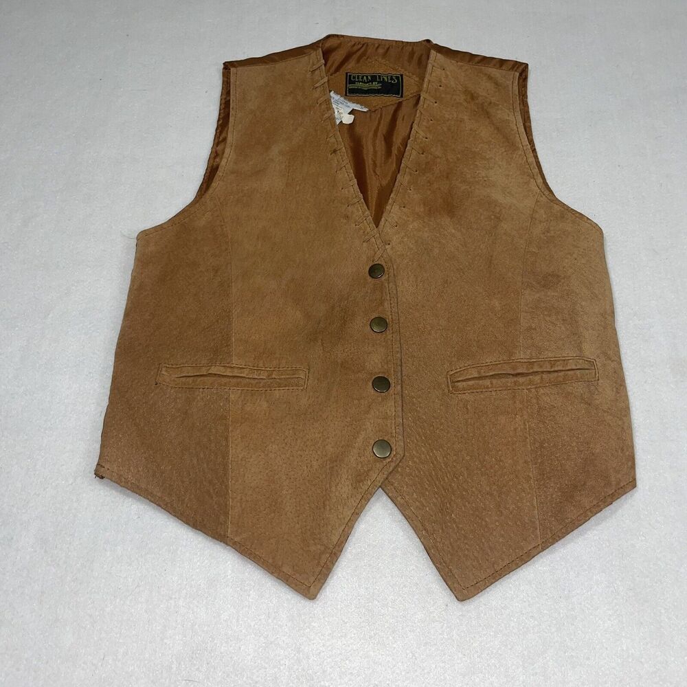 VTG CLEAN LINES CLASSICS BY LEVAD FASHIONS VEST LEATHER TAN M USED READ